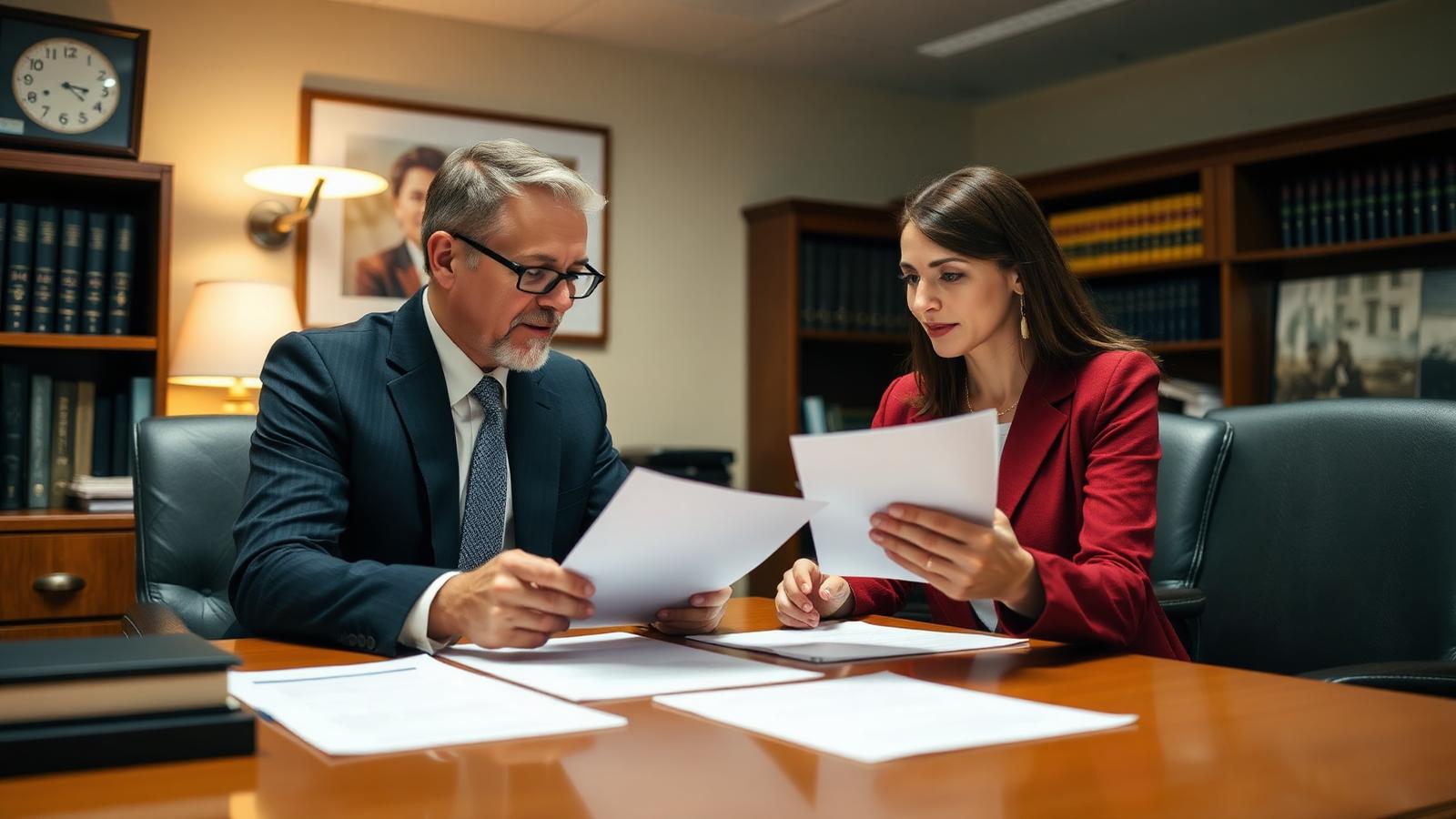 Arizona divorce attorney reviewing paperwork with a client in a Phoenix law office